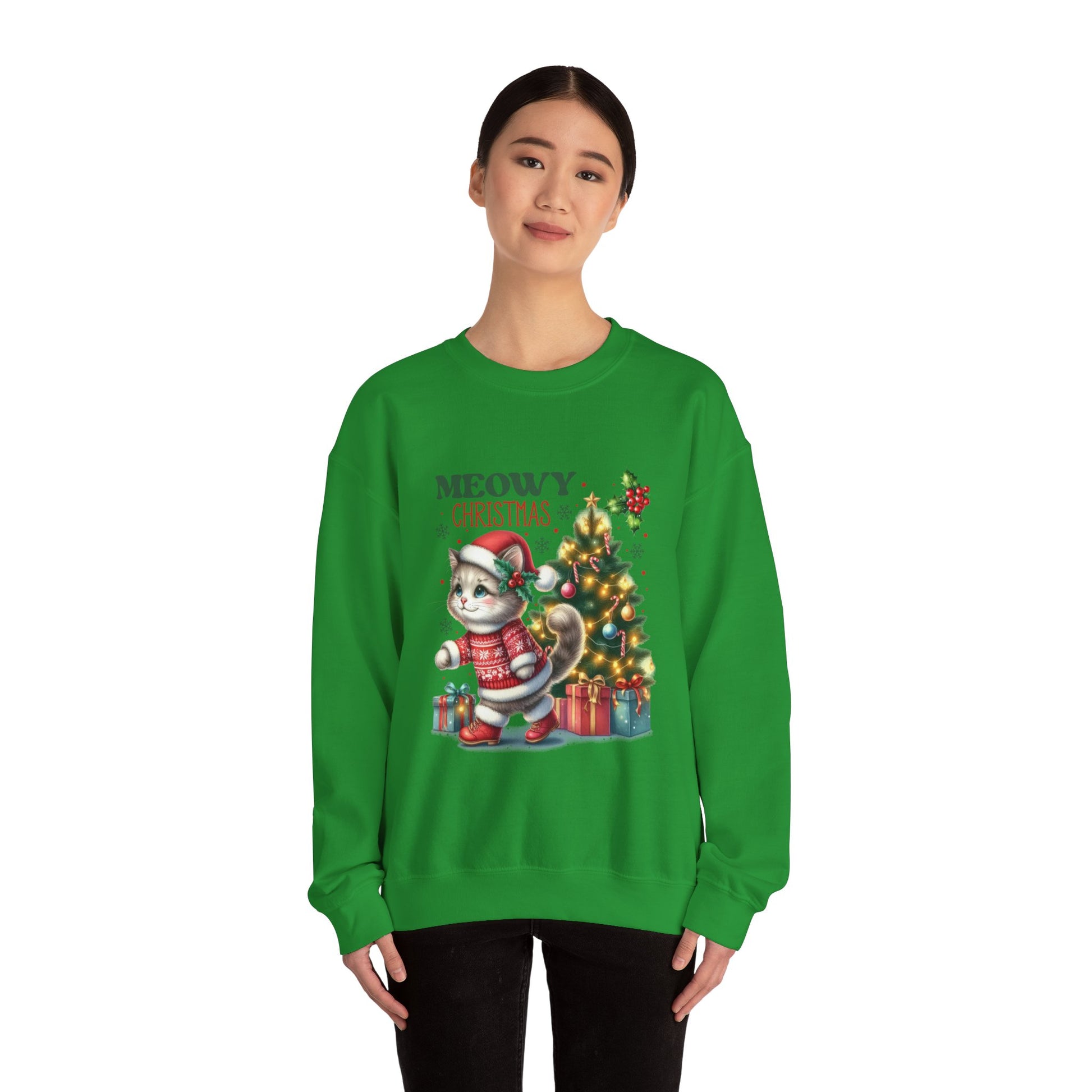 Meowy Christmas Crewneck Sweatshirt - Festive Cat Holiday Apparel - Nefty Creations