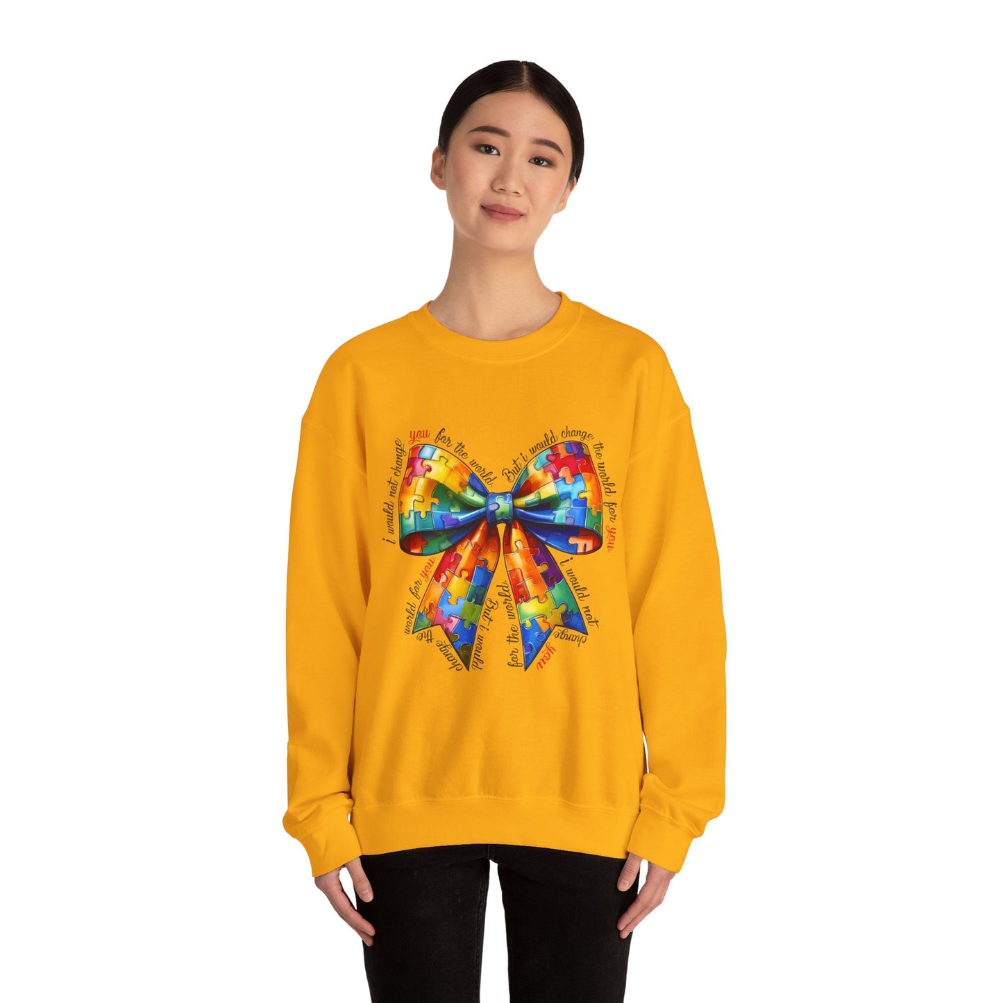 Colorful Puzzle Bow Sweatshirt - Autism Awareness Unisex Sweatshirt - Nefty Creations