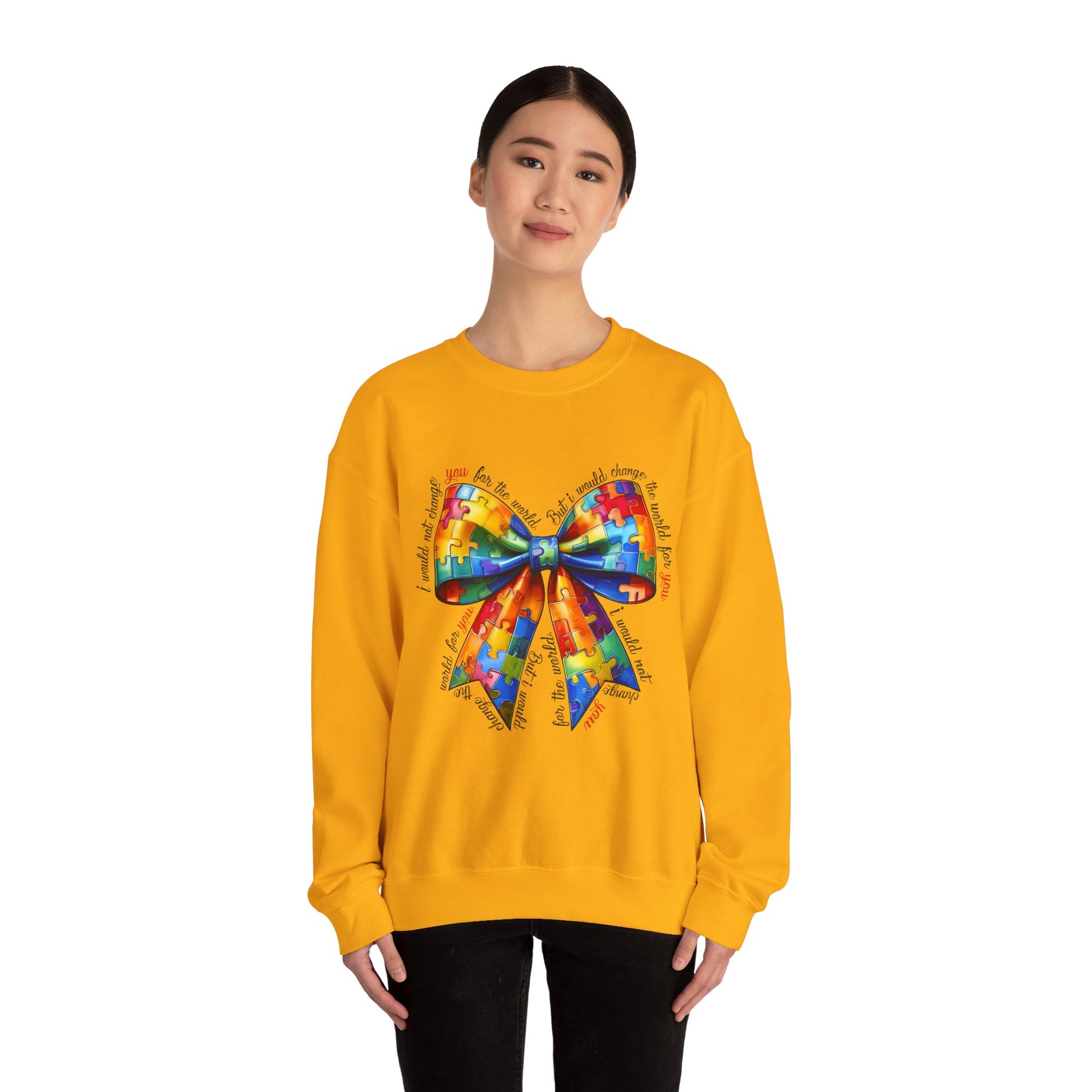 Colorful Puzzle Bow Sweatshirt - Autism Awareness Unisex Sweatshirt - Nefty Creations