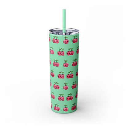 Kawaii Cherry Skinny Tumbler with Straw, 20oz| Nefty Creations - Nefty Creations