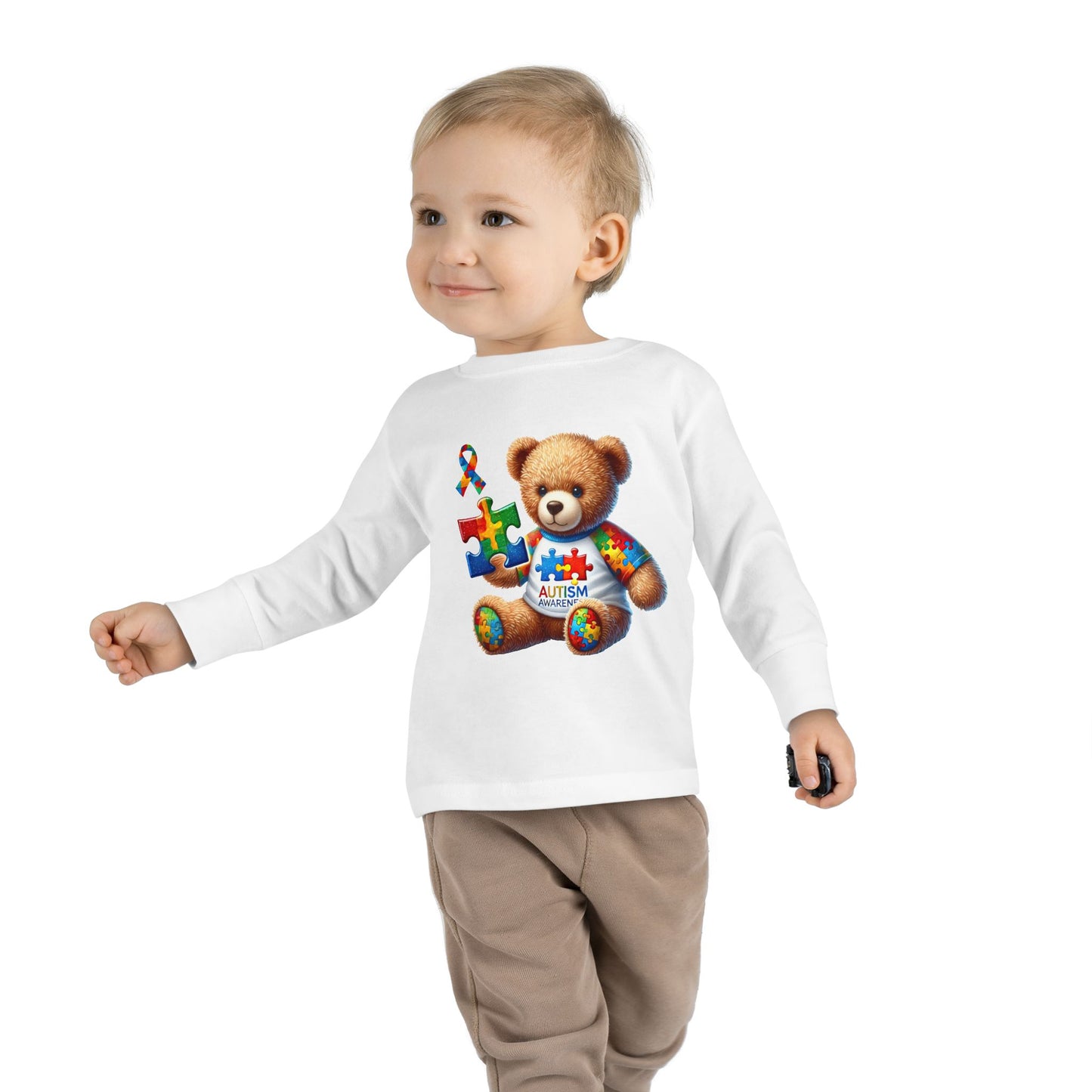 Autism Awareness Toddler Long Sleeve Tee - Cute Teddy Bear Design