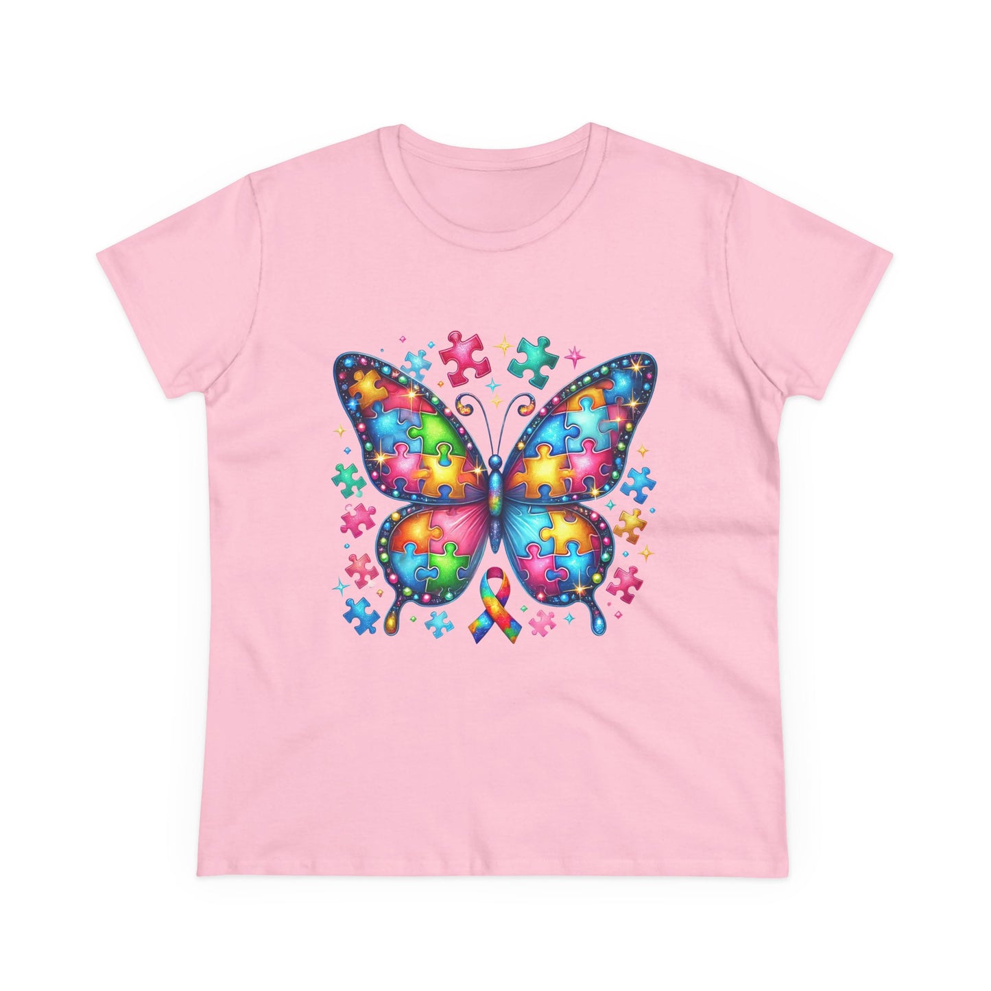 Colorful Butterfly Puzzle Women's Midweight Cotton Tee