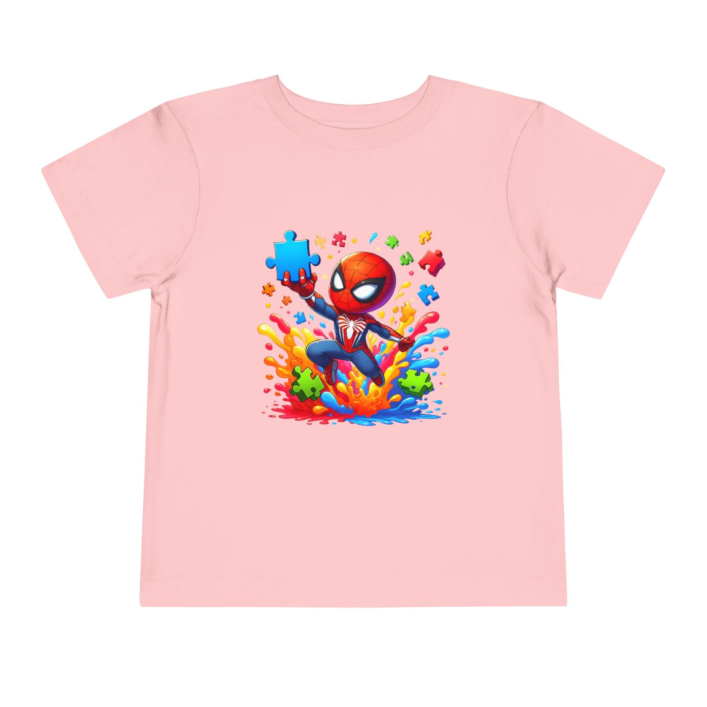 Toddler Spiderman Short Sleeve Tee - Autism Awareness Colorful Puzzle Splash Design