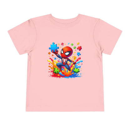 Toddler Spiderman Short Sleeve Tee - Autism Awareness Colorful Puzzle Splash Design - Nefty Creations