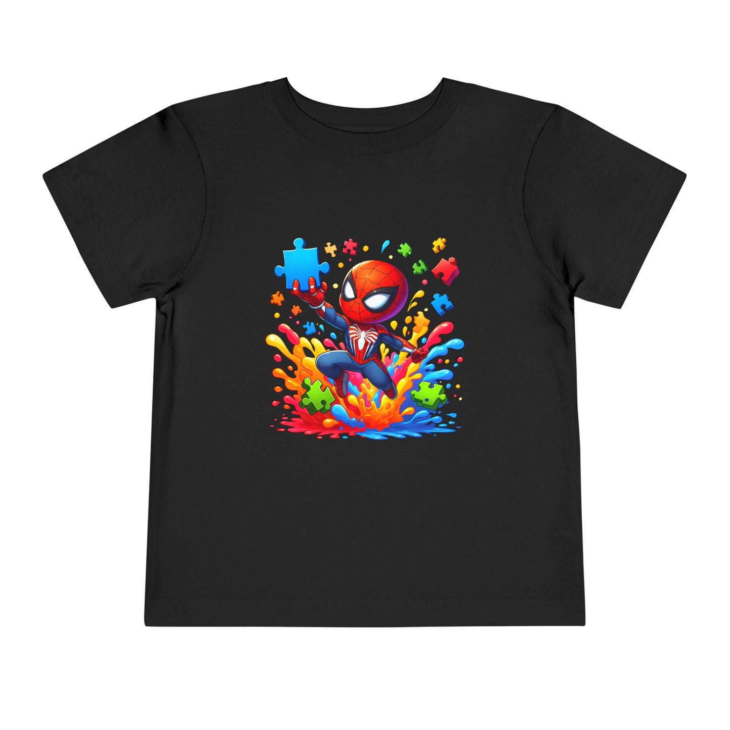 Toddler Spiderman Short Sleeve Tee - Autism Awareness Colorful Puzzle Splash Design