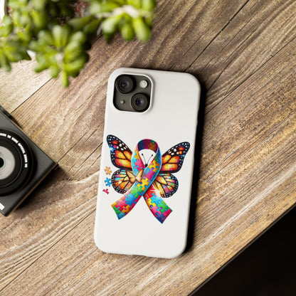 Colorful Butterfly Puzzle Ribbon Slim Phone Case - Support Autism Awareness - Nefty Creations
