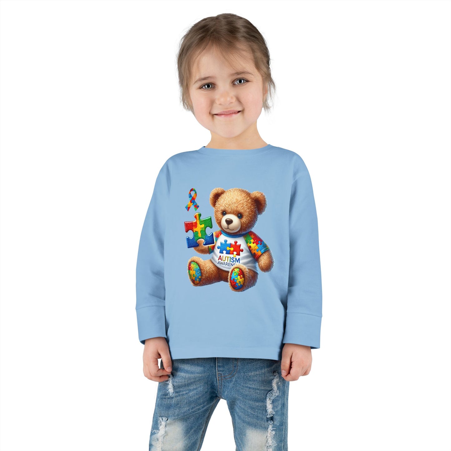 Autism Awareness Toddler Long Sleeve Tee - Cute Teddy Bear Design