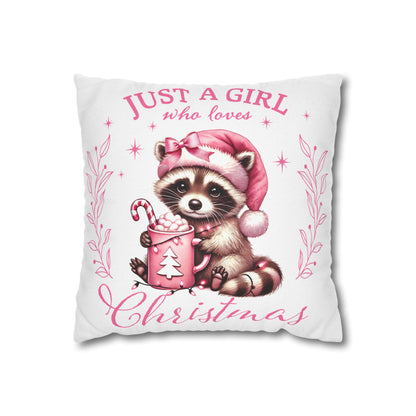 Just a Girl Who Loves Christmas Pillowcase - Cute Raccoon Design for Holiday Decor - Nefty Creations
