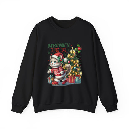 Meowy Christmas Crewneck Sweatshirt - Festive Cat Holiday Apparel - Nefty Creations