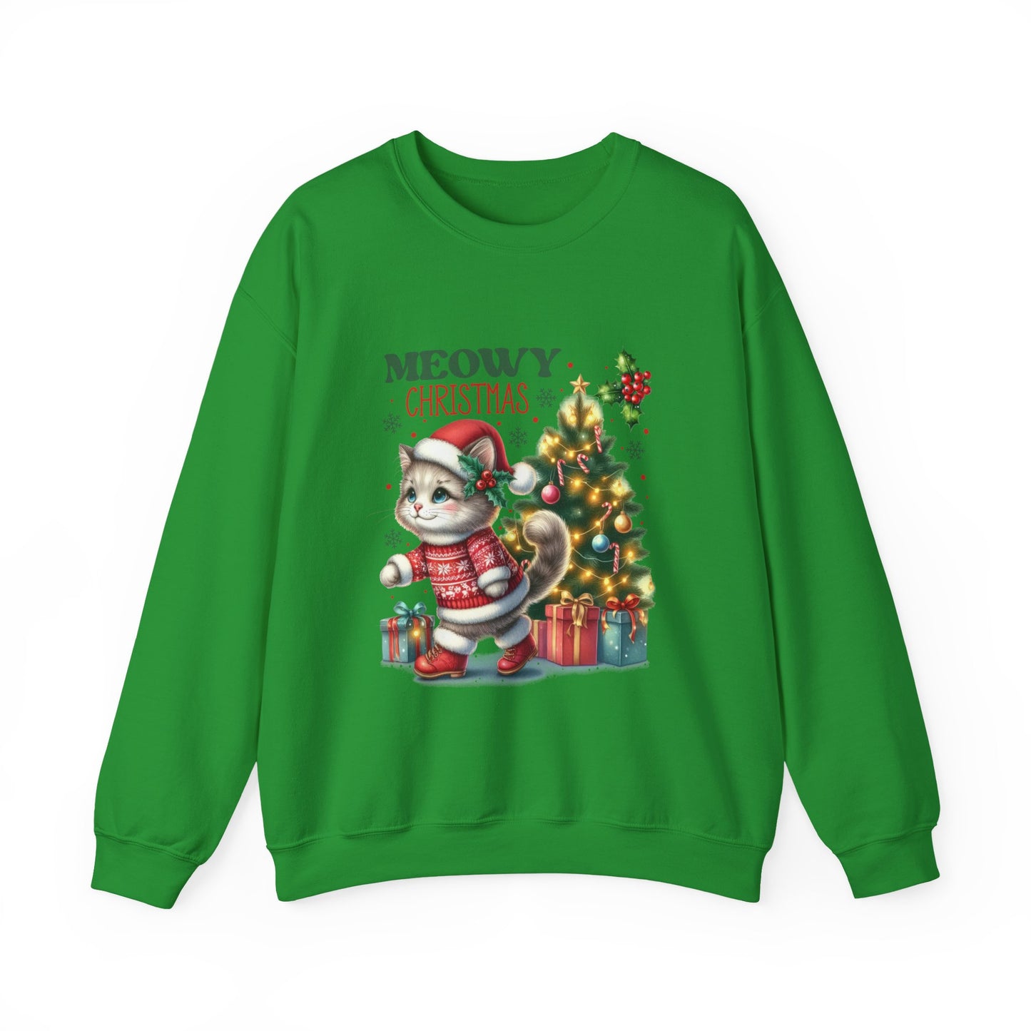 Meowy Christmas Crewneck Sweatshirt - Festive Cat Holiday Apparel - Nefty Creations