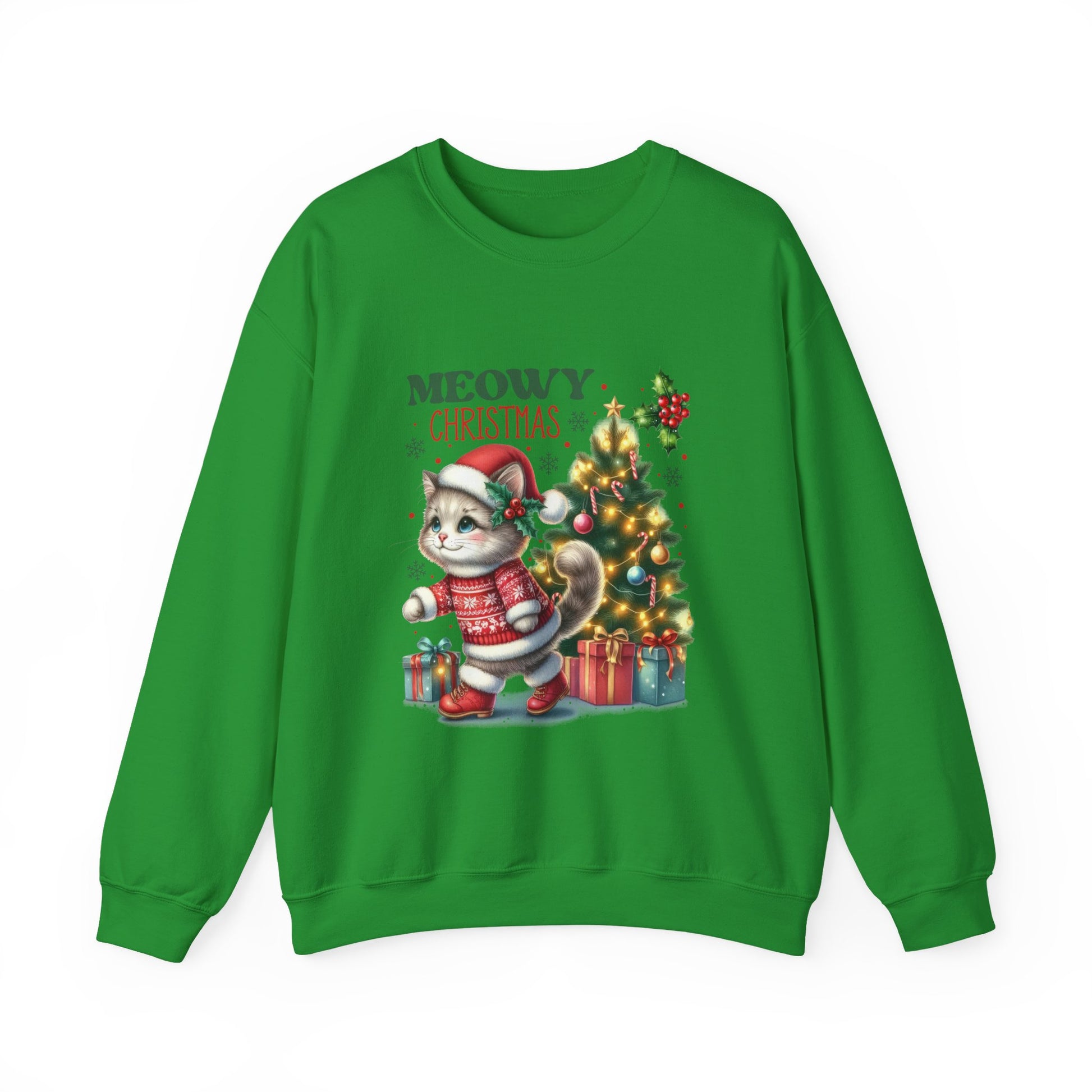 Meowy Christmas Crewneck Sweatshirt - Festive Cat Holiday Apparel - Nefty Creations