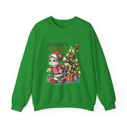 Meowy Christmas Crewneck Sweatshirt - Festive Cat Holiday Apparel - Nefty Creations