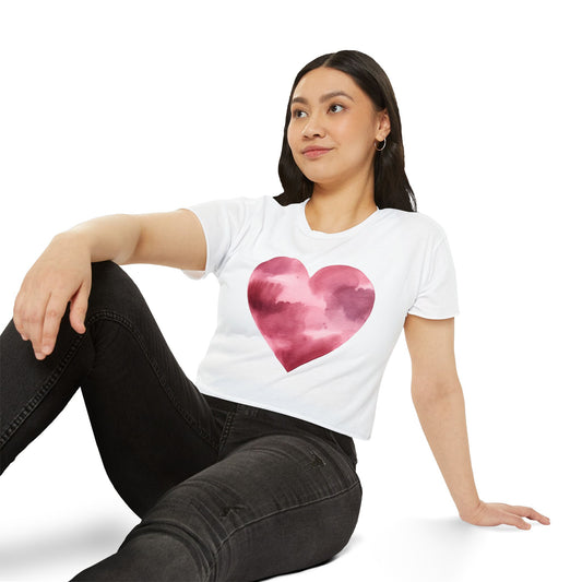 Women's Heart Watercolor Festival Crop Top - Cute Tee for Concerts and Celebrations