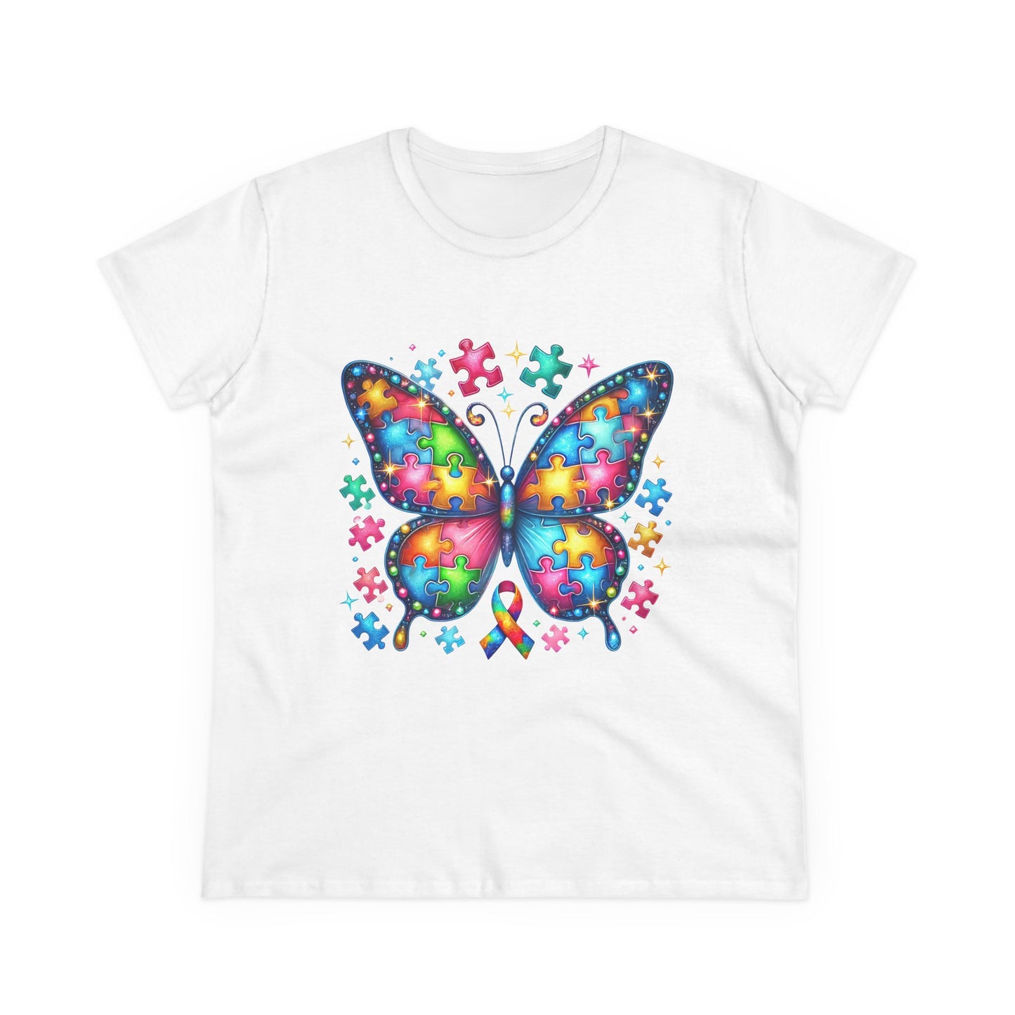 Colorful Butterfly Puzzle Women's Midweight Cotton Tee