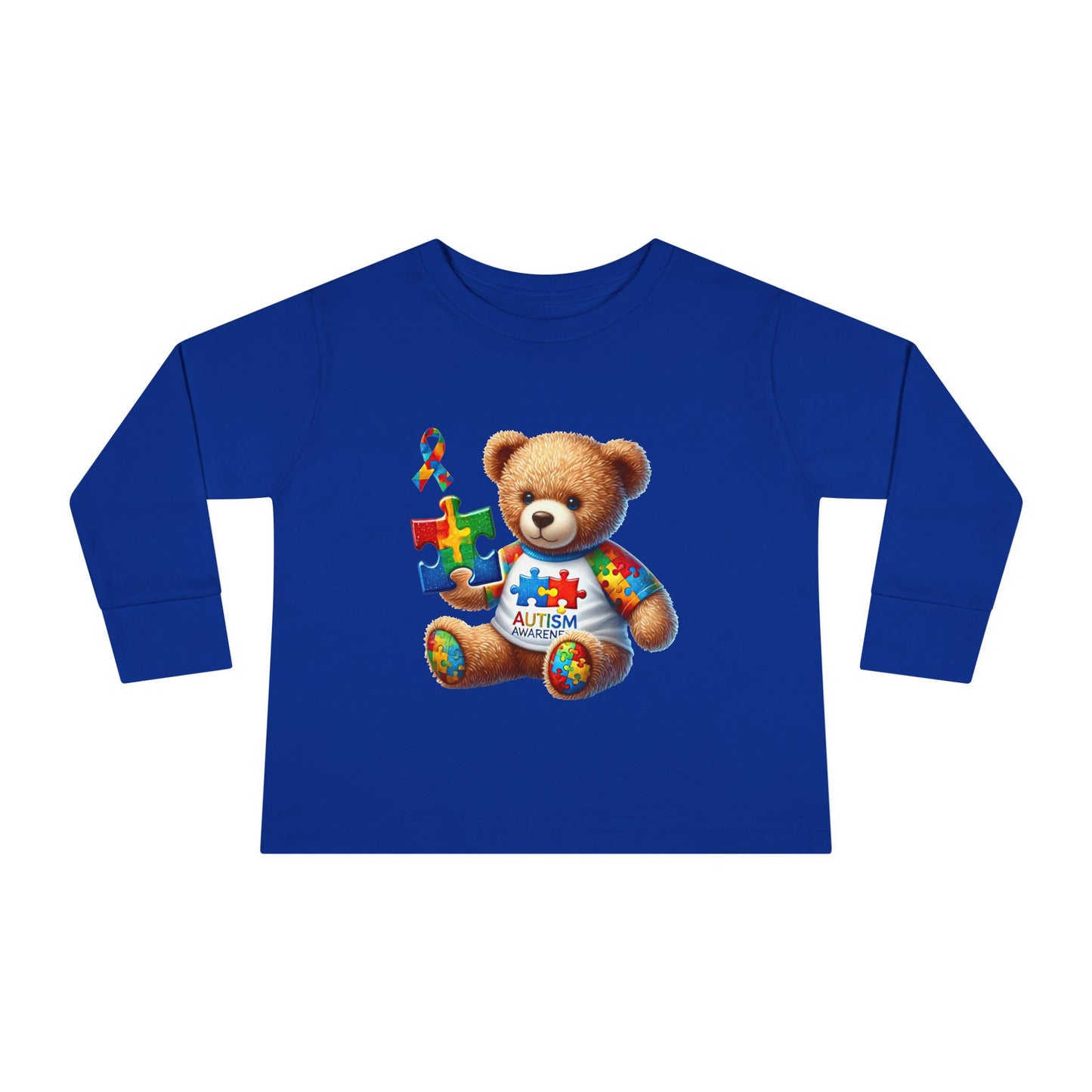 Autism Awareness Toddler Long Sleeve Tee - Cute Teddy Bear Design