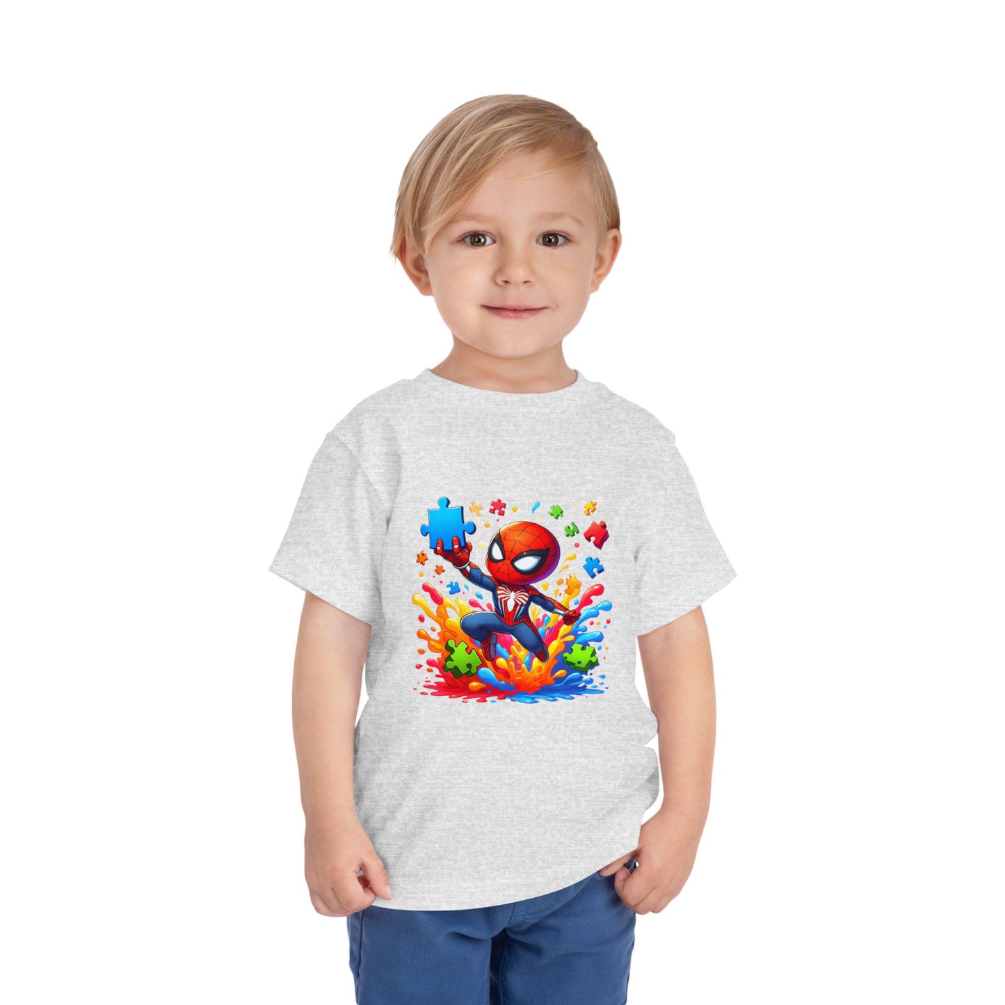 Toddler Spiderman Short Sleeve Tee - Autism Awareness Colorful Puzzle Splash Design