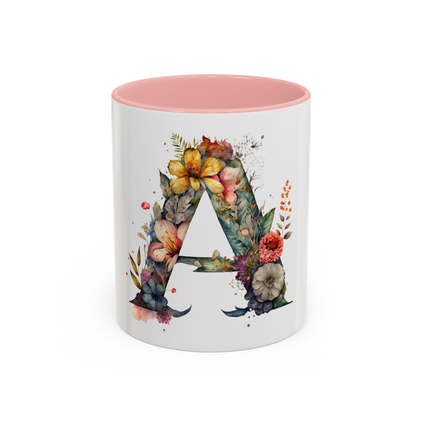Personalized Floral Initial Coffee Mug - Custom 11/15oz Accent Mug for Gifts