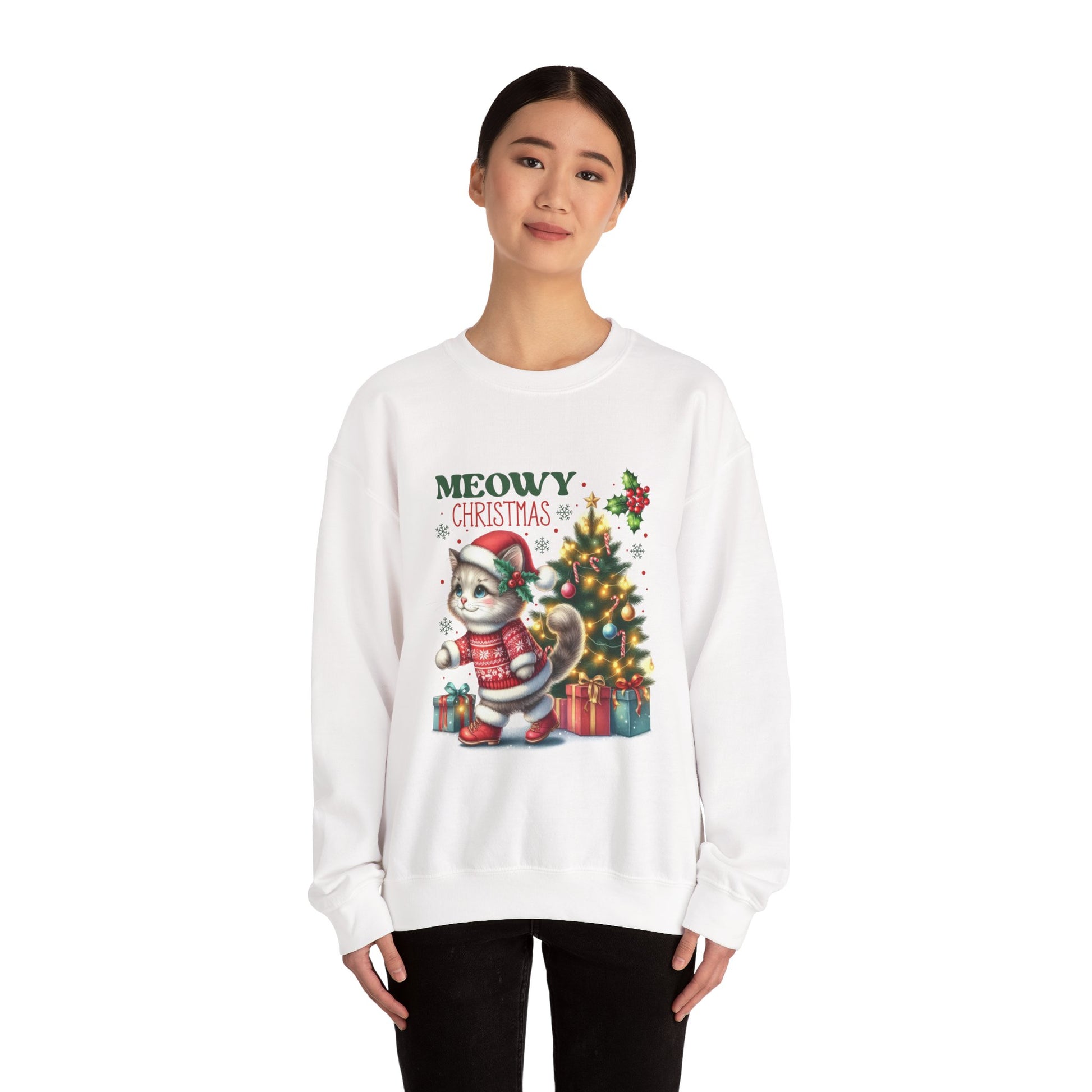 Meowy Christmas Crewneck Sweatshirt - Festive Cat Holiday Apparel - Nefty Creations