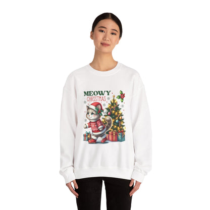 Meowy Christmas Crewneck Sweatshirt - Festive Cat Holiday Apparel - Nefty Creations