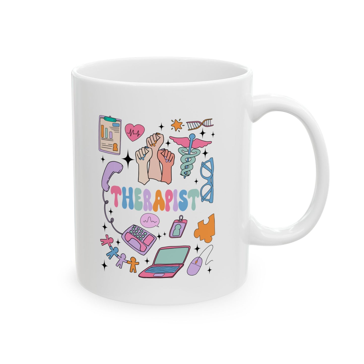 Whimsical Ceramic Mug with Fun Illustrations - Perfect Gift for Therapist Professionals