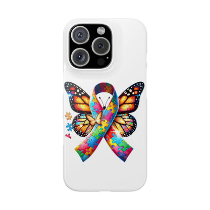 Colorful Butterfly Puzzle Ribbon Slim Phone Case - Support Autism Awareness - Nefty Creations