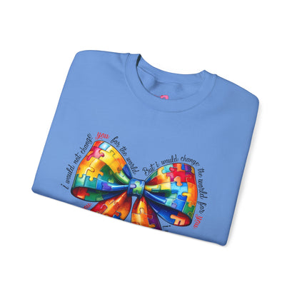 Colorful Puzzle Bow Sweatshirt - Autism Awareness Unisex Sweatshirt - Nefty Creations
