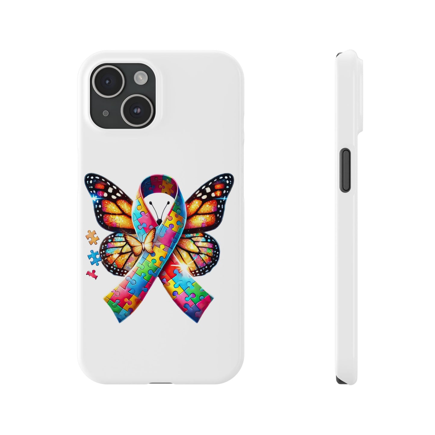 Colorful Butterfly Puzzle Ribbon Slim Phone Case - Support Autism Awareness
