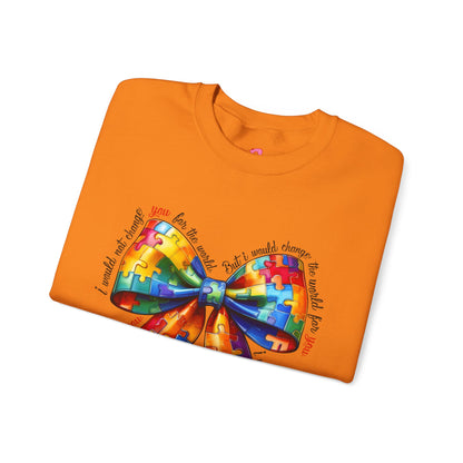 Colorful Puzzle Bow Sweatshirt - Autism Awareness Unisex Sweatshirt - Nefty Creations