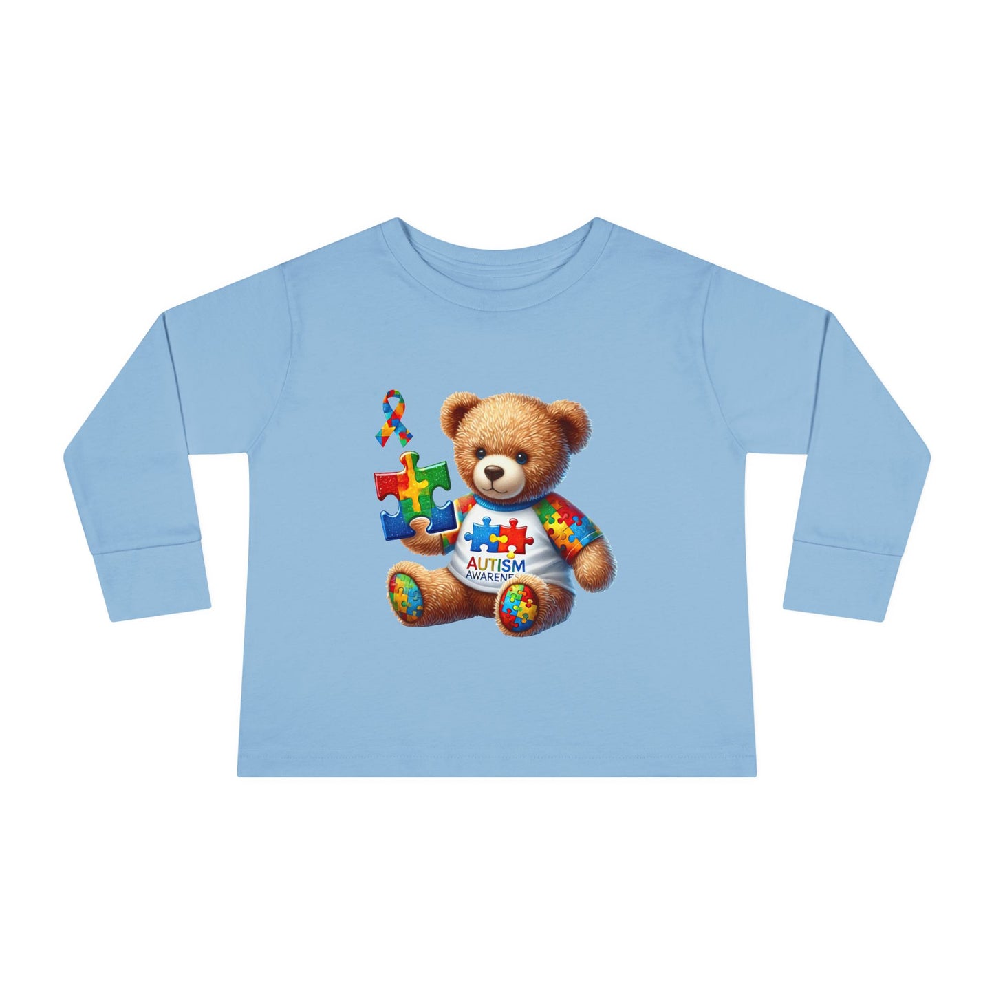 Autism Awareness Toddler Long Sleeve Tee - Cute Teddy Bear Design