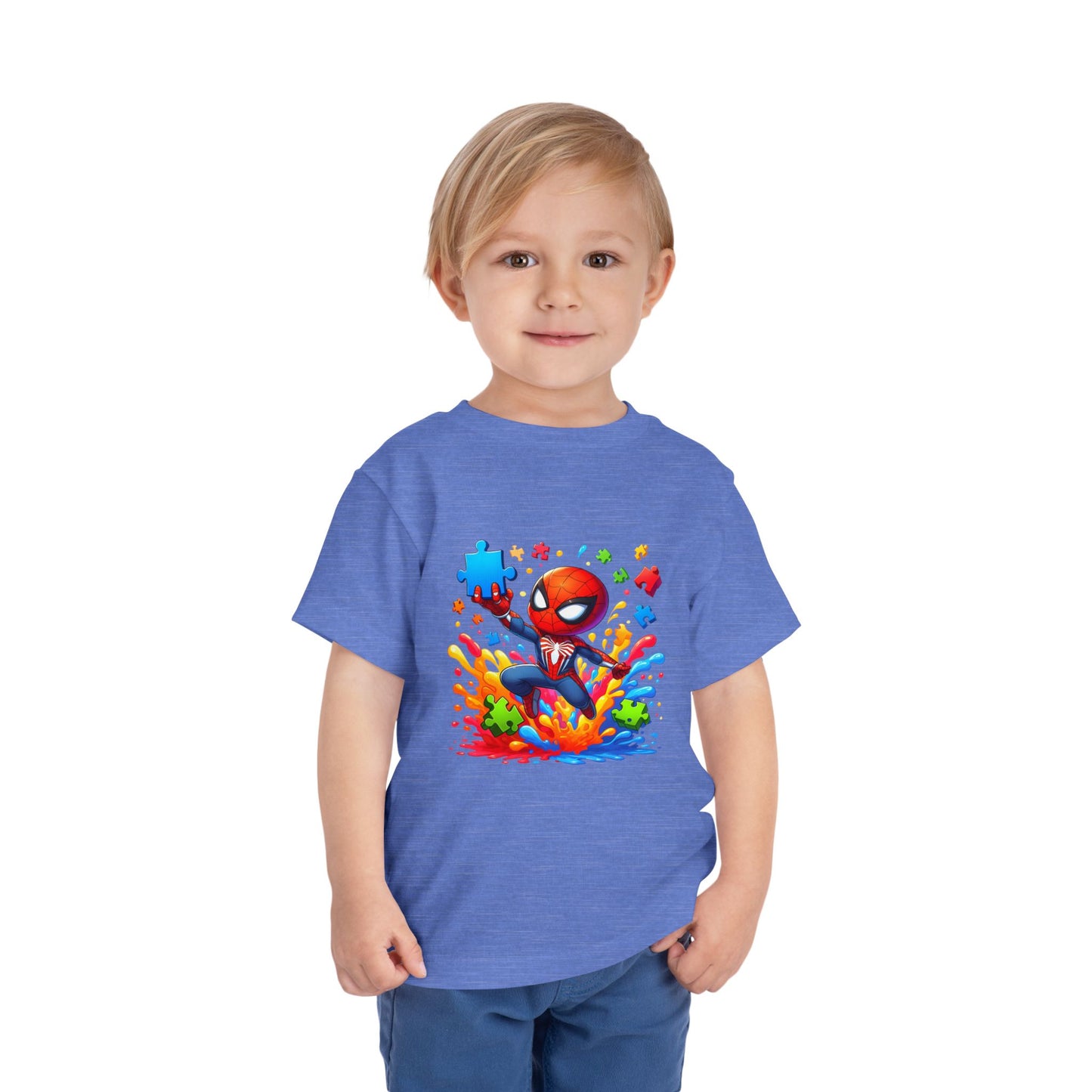 Toddler Spiderman Short Sleeve Tee - Autism Awareness Colorful Puzzle Splash Design
