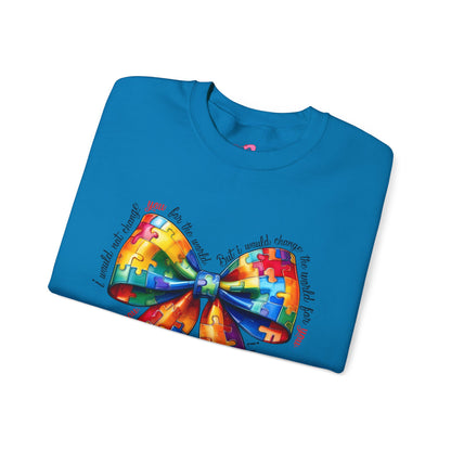 Colorful Puzzle Bow Sweatshirt - Autism Awareness Unisex Sweatshirt - Nefty Creations