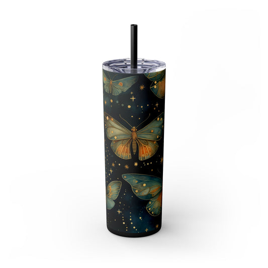 Enchanted Butterfly Tumbler, 20oz Skinny Tumbler with Straw, Floral Drinkware, Eco-Friendly Travel Mug, Perfect Gift for Nature Lovers,