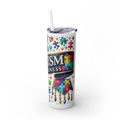 Autism Awareness Skinny Tumbler with Straw - 20oz Colorful Puzzle Design - Nefty Creations