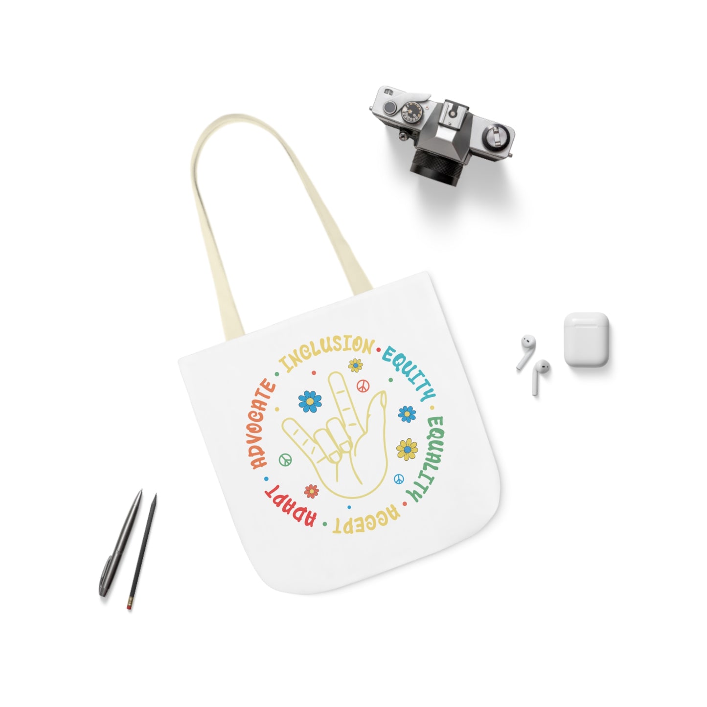 Inclusion & Equity Canvas Tote Bag with 5-Color Straps