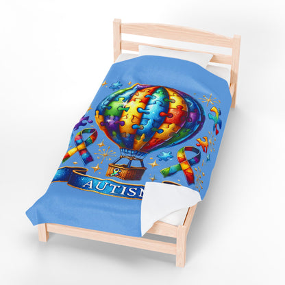 Autism Awareness Velveteen Plush Blanket for Kids - Colorful Hot Air Balloon Design - Nefty Creations