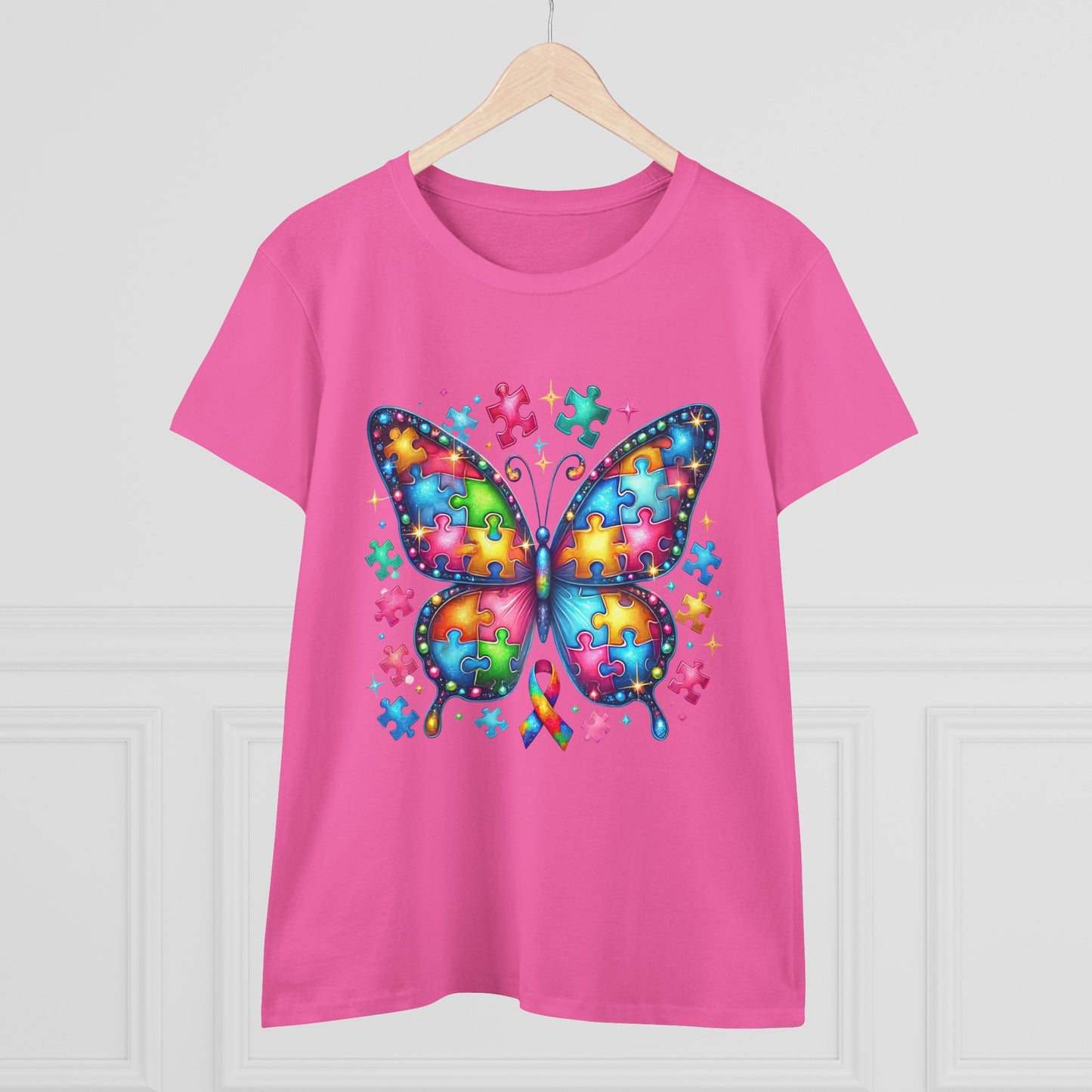 Colorful Butterfly Puzzle Women's Midweight Cotton Tee