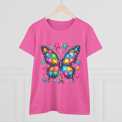 Colorful Butterfly Puzzle Women's Midweight Cotton Tee - Nefty Creations
