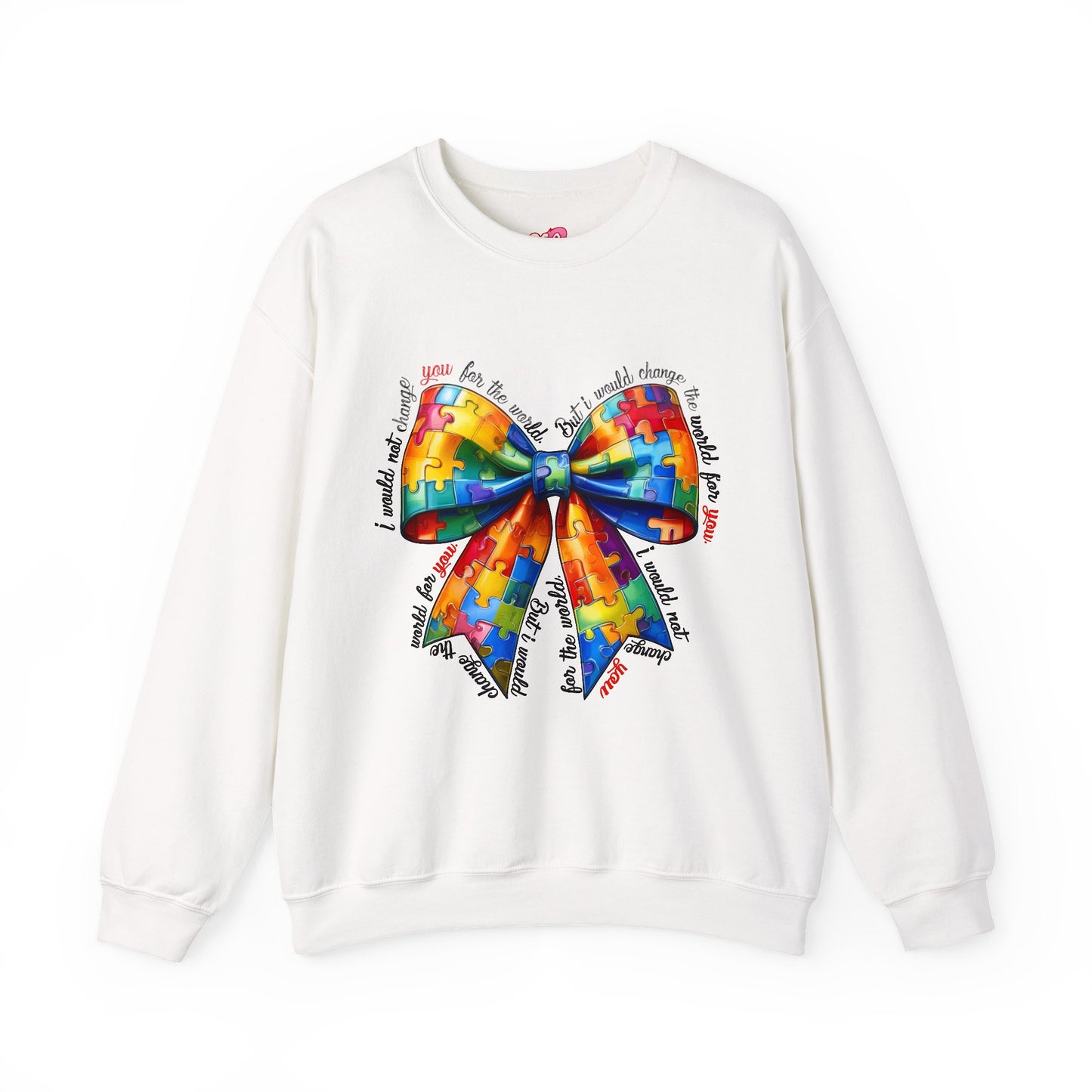 Colorful Puzzle Bow Sweatshirt - Autism Awareness Unisex Sweatshirt - Nefty Creations