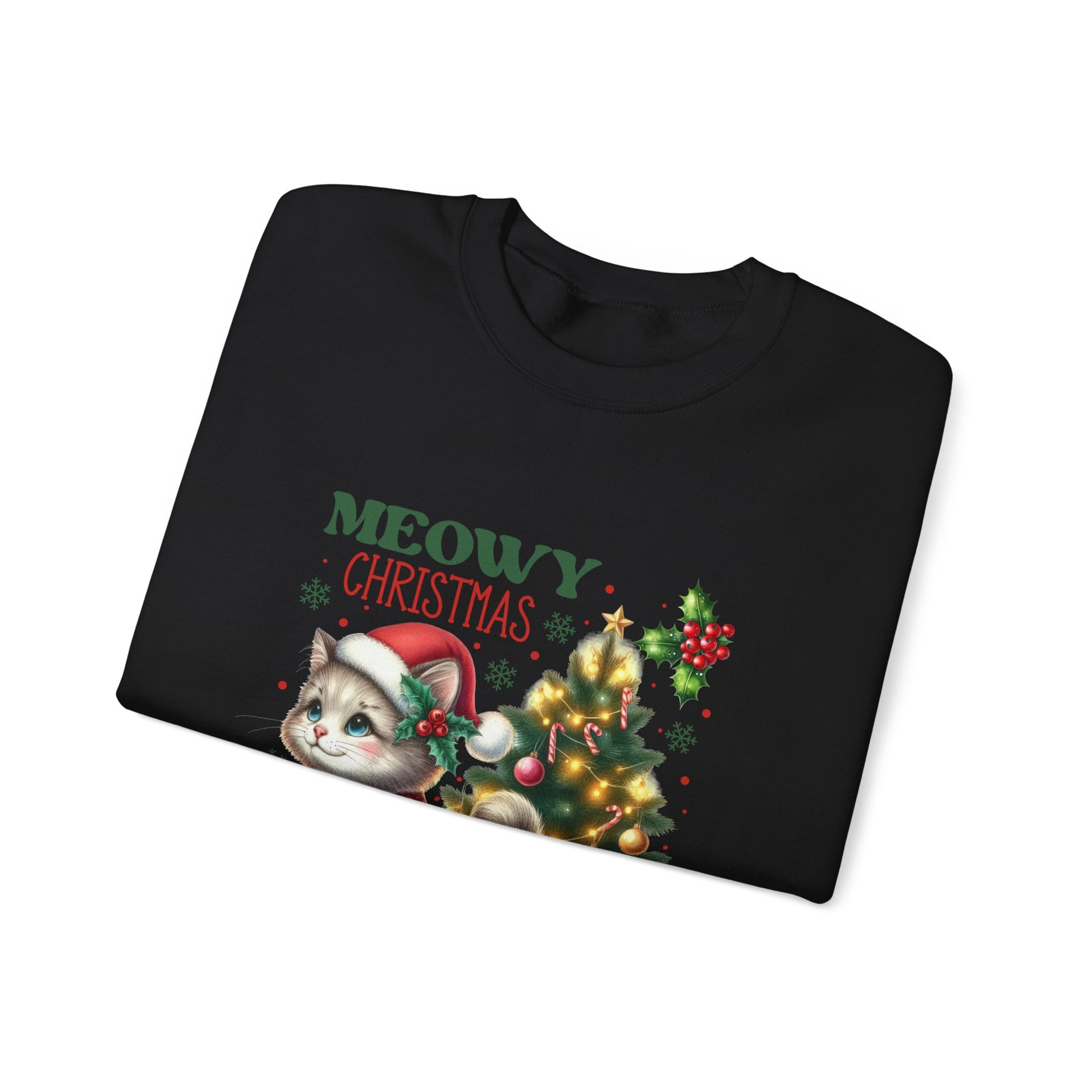 Meowy Christmas Crewneck Sweatshirt - Festive Cat Holiday Apparel - Nefty Creations