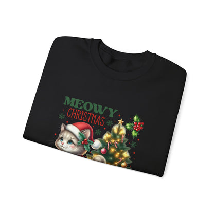 Meowy Christmas Crewneck Sweatshirt - Festive Cat Holiday Apparel - Nefty Creations