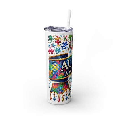 Autism Awareness Skinny Tumbler with Straw - 20oz Colorful Puzzle Design - Nefty Creations