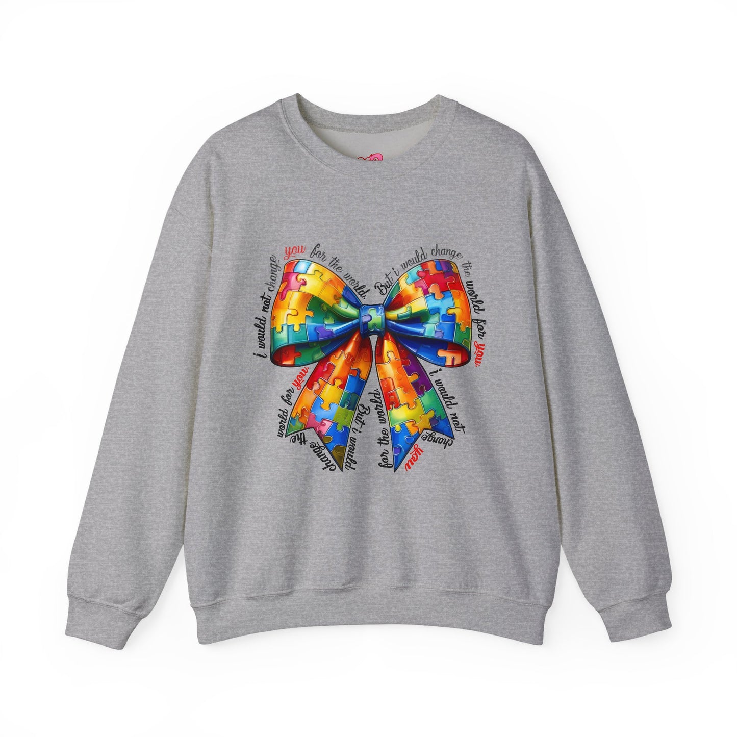 Colorful Puzzle Bow Sweatshirt - Autism Awareness Unisex Sweatshirt - Nefty Creations