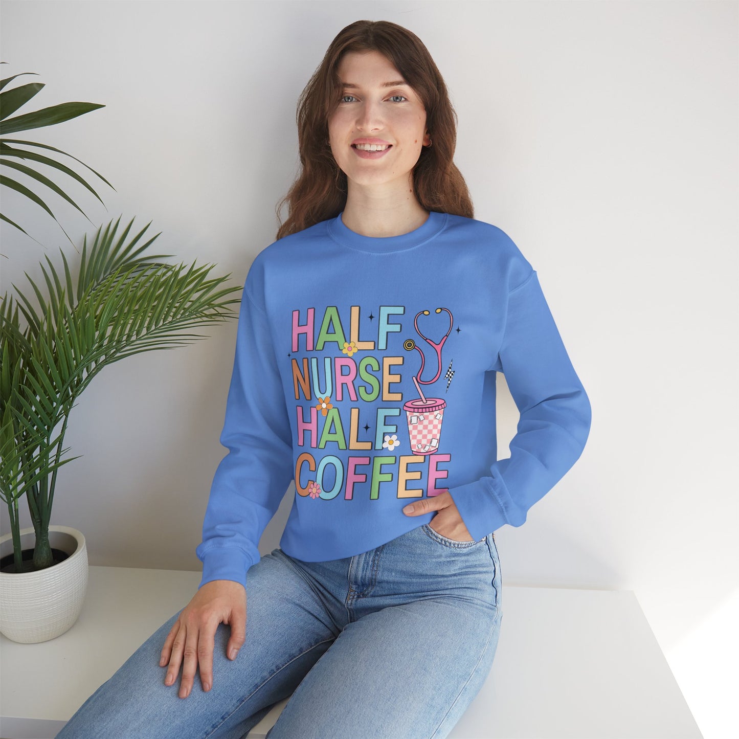 Half Nurse Half Coffee Unisex Crewneck Sweatshirt - Perfect Gift for Healthcare Workers