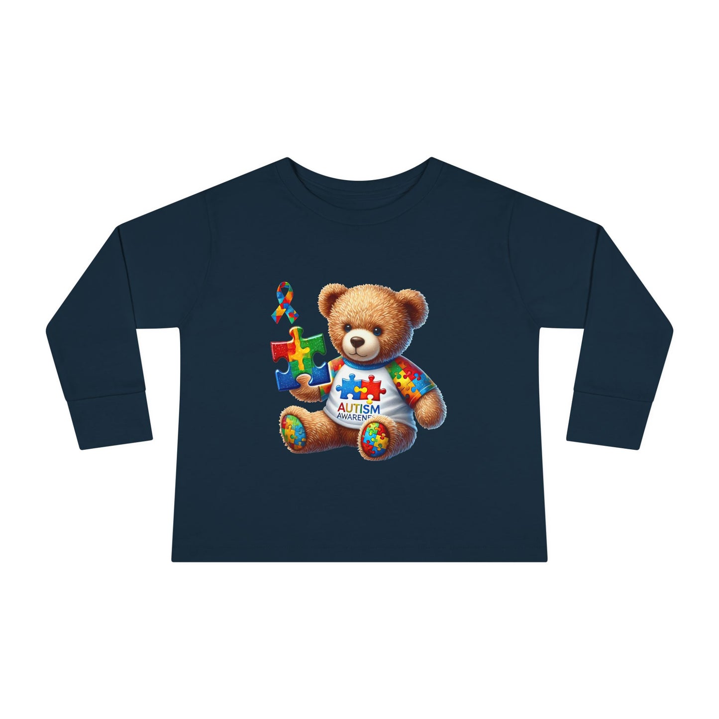 Autism Awareness Toddler Long Sleeve Tee - Cute Teddy Bear Design