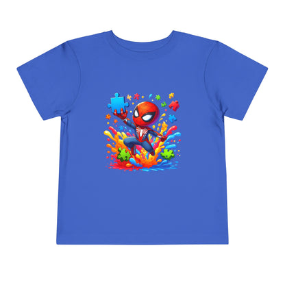 Toddler Spiderman Short Sleeve Tee - Autism Awareness Colorful Puzzle Splash Design - Nefty Creations