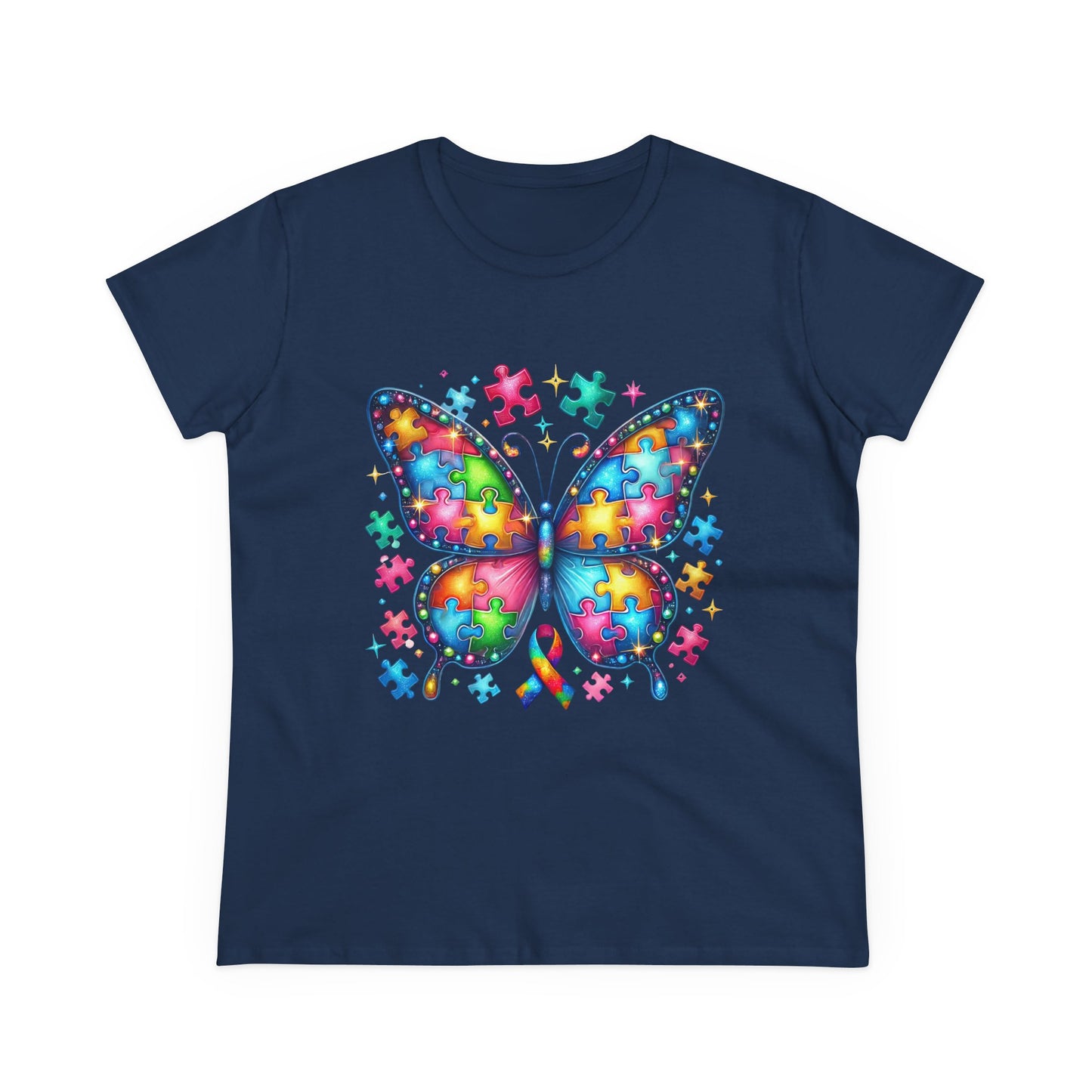 Colorful Butterfly Puzzle Women's Midweight Cotton Tee