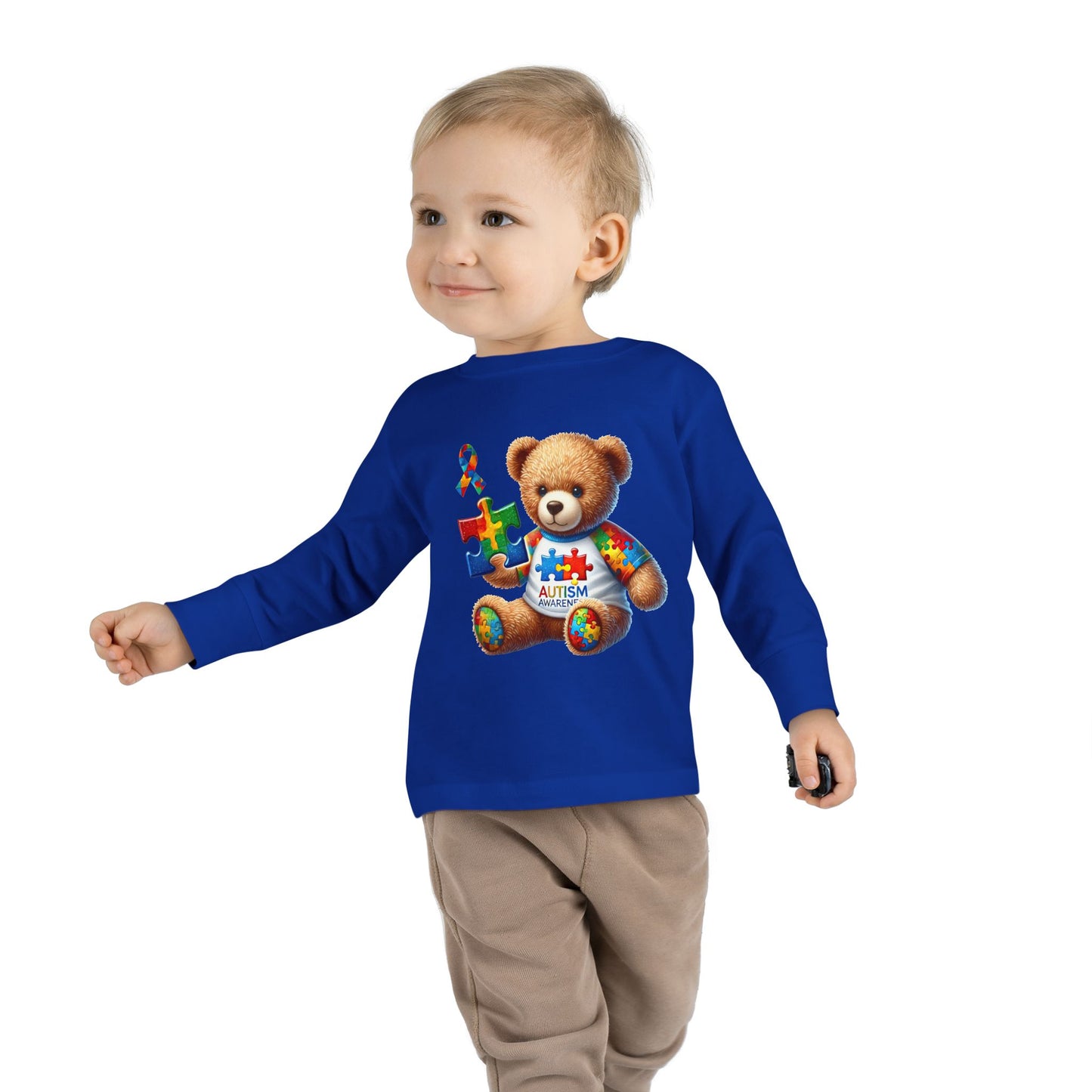 Autism Awareness Toddler Long Sleeve Tee - Cute Teddy Bear Design
