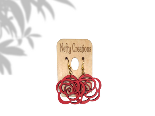 Red Rose Bashwood Earrings 925 - Nefty Creations